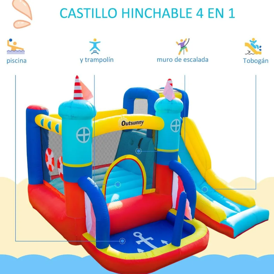 Castillo Hinchable con tobogán 265 cm Outsunny