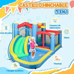 Castillo inflable 5 en 1 con tobogán y piscinas