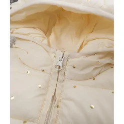 Chaqueta niña color crema con capucha y topos foil