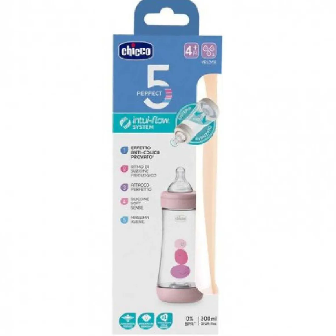 Chicco - Biberón de flujo rápido 300 ml rosa