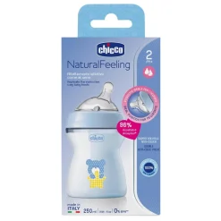 Chicco - Biberón Natural Feeling 250ml Azul 2m+