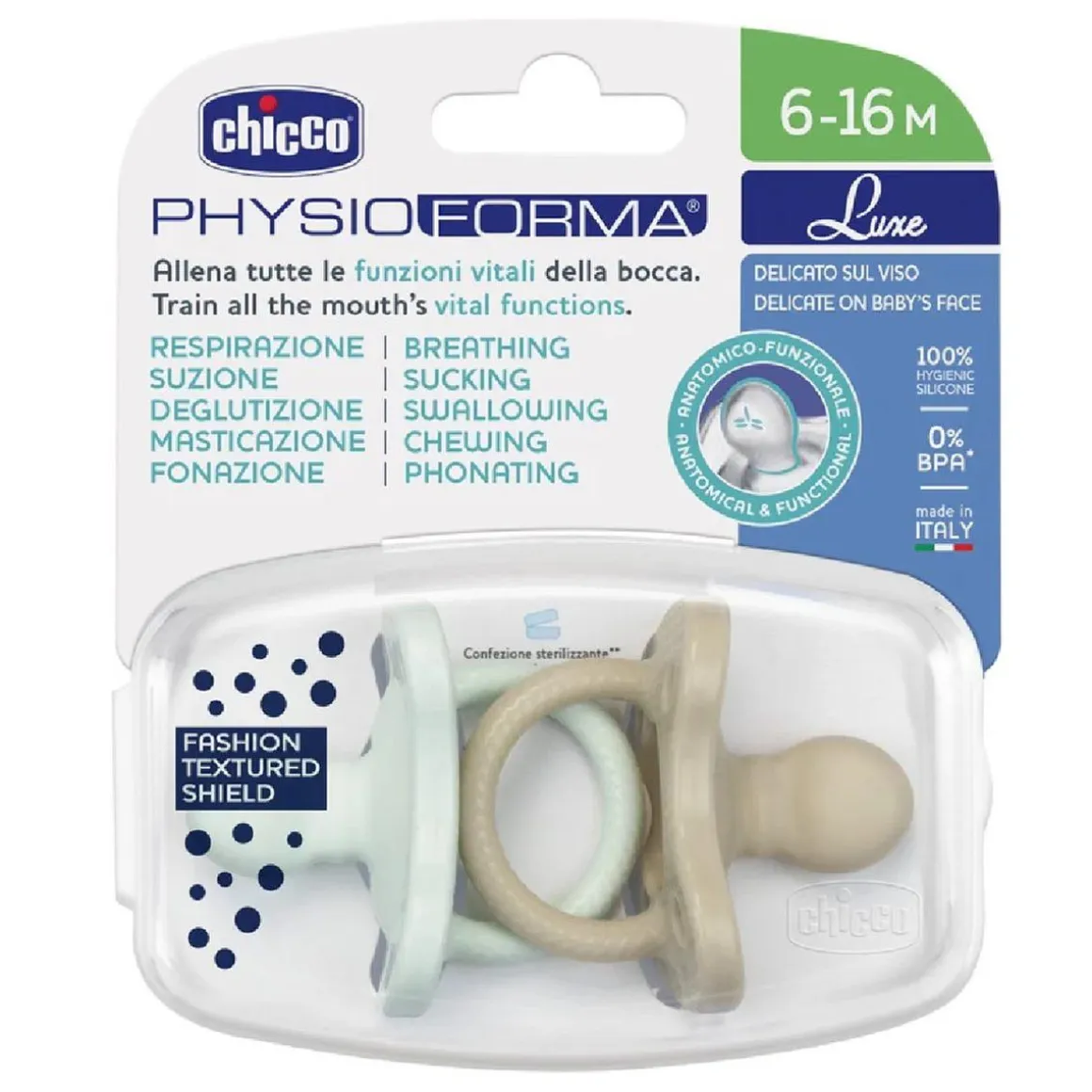 Chicco - Pack 2 chupetes PhysioForma Luxe 6-16M - Azul