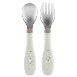 Chicco - Set de Cubiertos Acero Inoxidable - Gris