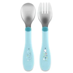 Chicco - Set de Cubiertos Acero Inoxidable 18M - Azul