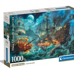 Clementoni - Batalla de Piratas - Puzzle de 1000 Piezas para Adultos, Ilustración Multicolor ㅤ