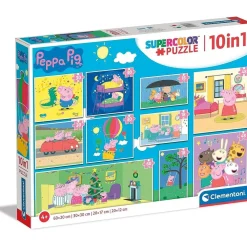 Clementoni - Peppa Pig - Puzzle Infantil Multicolor 10 en 1, de distinto tamaño para montar progresivamente ㅤ