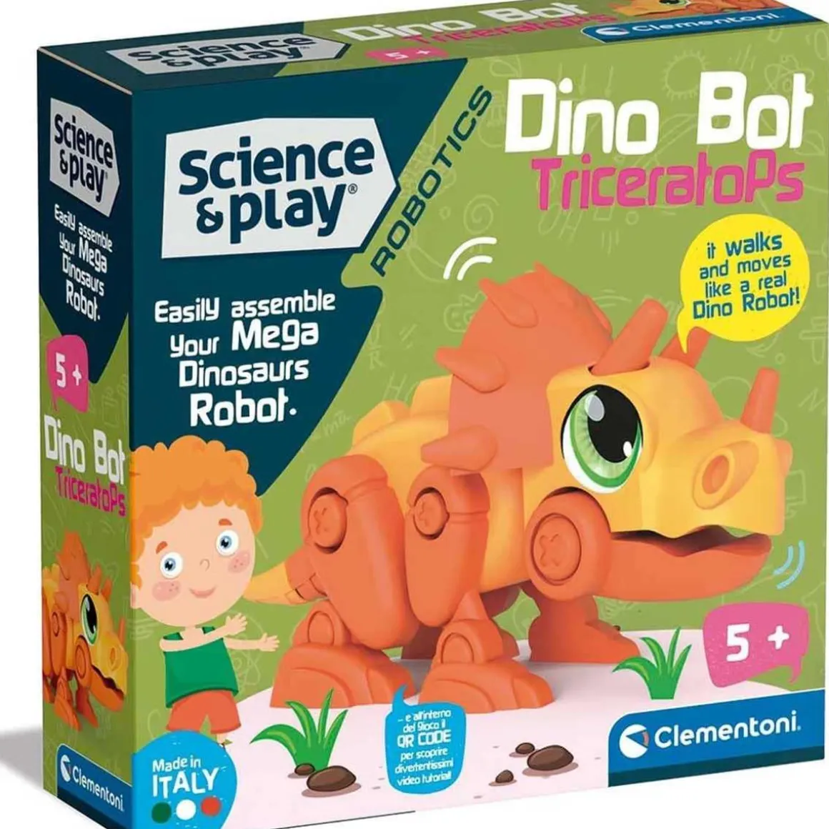 Clementoni - Robot Dino Triceratops para aprender robótica infantil y montaje ㅤ