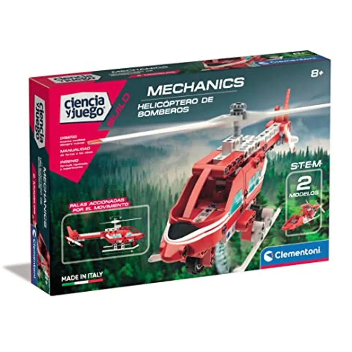 Clementoni - Set de construcción Mechanics Lab Helicóptero de Bomberos ㅤ