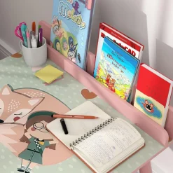 Conjunto de mesa y silla con estante integrado Rosa