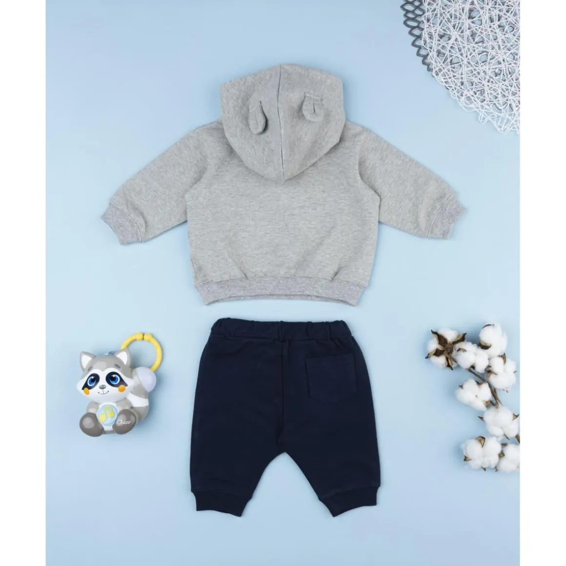Conjunto felpa niño gris y azul con perrito