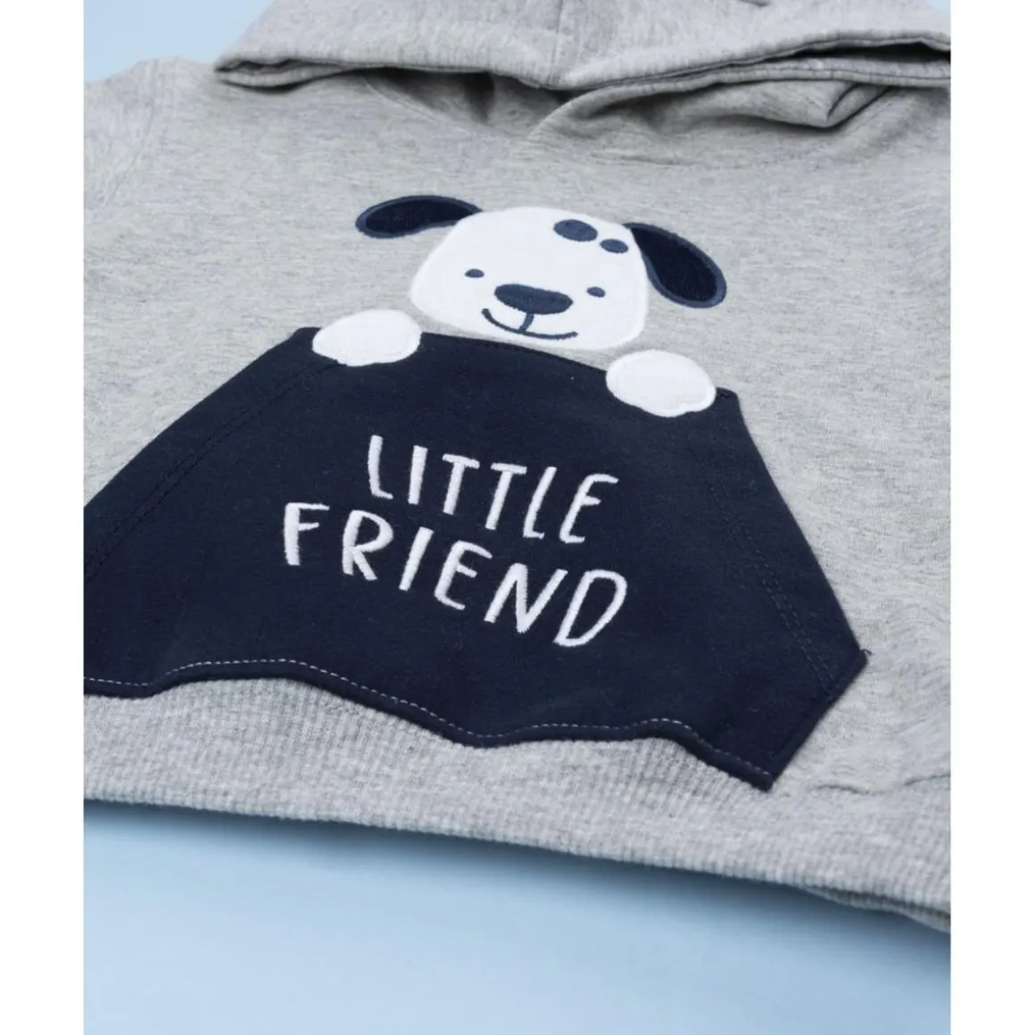 Conjunto felpa niño gris y azul con perrito