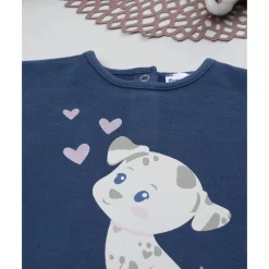 Conjunto jogging azul y beige para niña con perrito