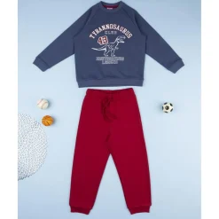 Conjunto jogging azul y burdeos para niño