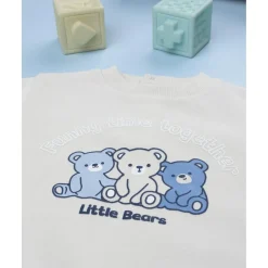 Conjunto jogging bebé beige y azul con ositos