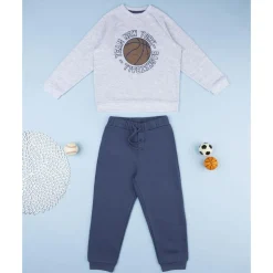 Conjunto jogging niño gris y azul Basket