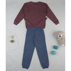 Conjunto niña sudadera burdeos + pantalón azul con volante