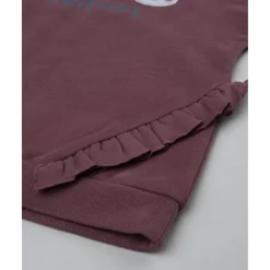 Conjunto niña sudadera burdeos + pantalón azul con volante