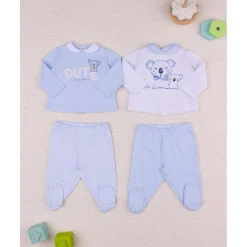 Conjuntos de jersey azul y crema con polainas