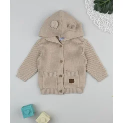 Cárdigan de niño marrón tricot con capucha
