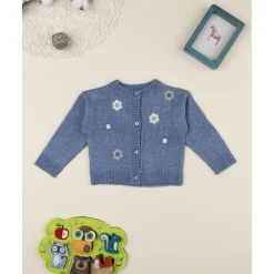 Cárdigan niña azul con bordado floral