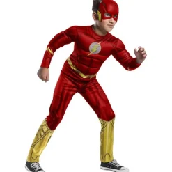 DC Cómics - Disfraz Flash Black Line Deluxe con pecho musculoso y máscara ㅤ