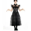 Disfraz color negro estilo Wednesday Addams, 152cm