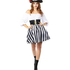 Disfraz de Pirata a rayas para mujer - Colección blanco y negro - Talla XS