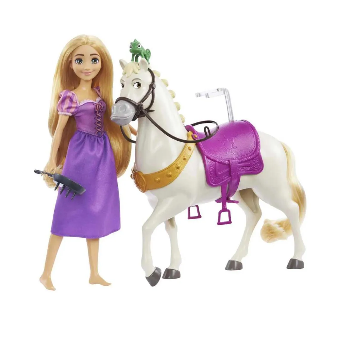 Disney - Rapunzel - Muñeca princesa y caballo de juguete, Mattel HLW23