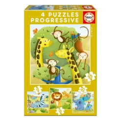 Educa Borrás - Animales Salvajes - Pack 4 Puzzles Progresivos