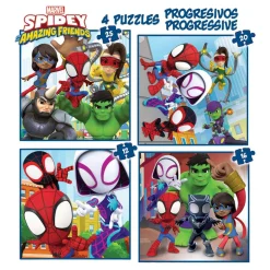 Educa Borrás - Spidey y su Superequipo - Pack 4 puzzles progresivos