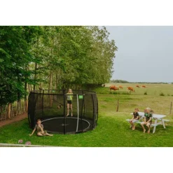 Exit - Cama elástica de suelo Dynamic 366 cm negro con red de seguridad