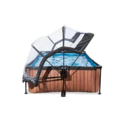 Exit - Piscina aspecto madera 220 x 150 x 60 cm con bomba de filtro y cúpula