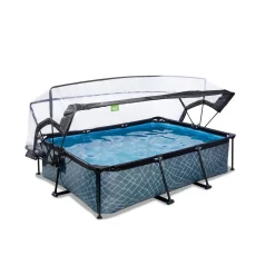 Exit - Piscina aspecto piedra 220 x 150 x 60 cm con bomba de filtro y cúpula