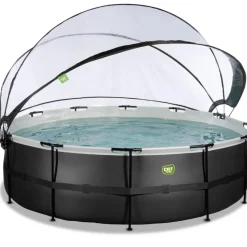 Exit - Piscina Black Leather diámetro 488 x 122 cm con filtro de arena y cúpula