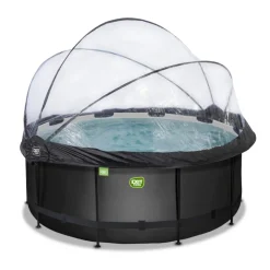 Exit - Piscina Black Leather diámetro 360 x 122 cm con filtro de arena y cúpula
