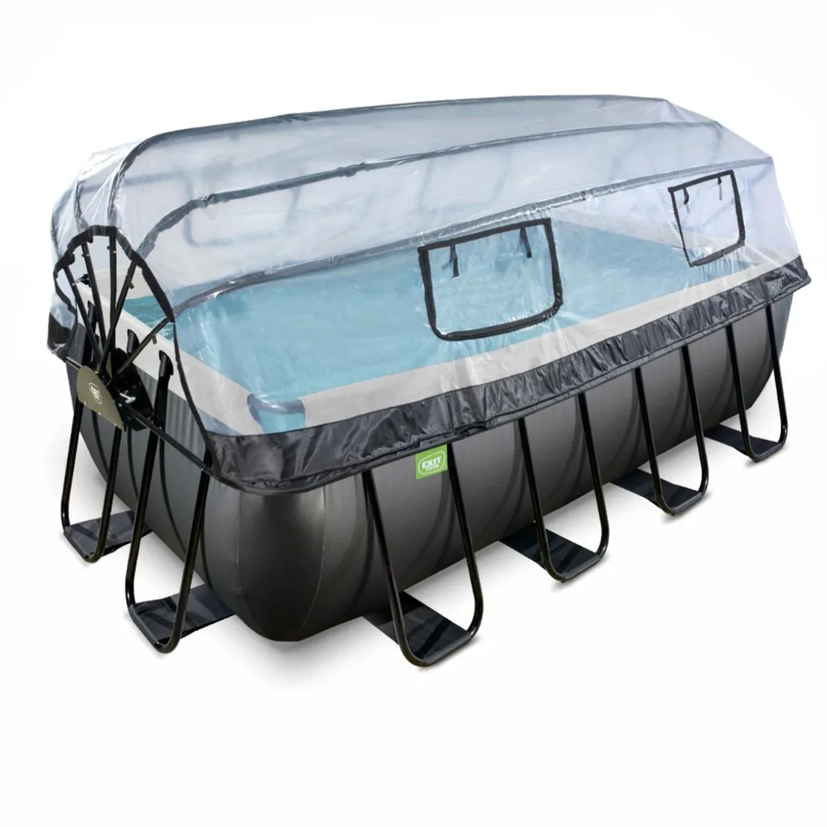 Exit - Piscina Black Leather 400 x 200 x 122 cm con filtro de arena, cúpula y bomba de calor