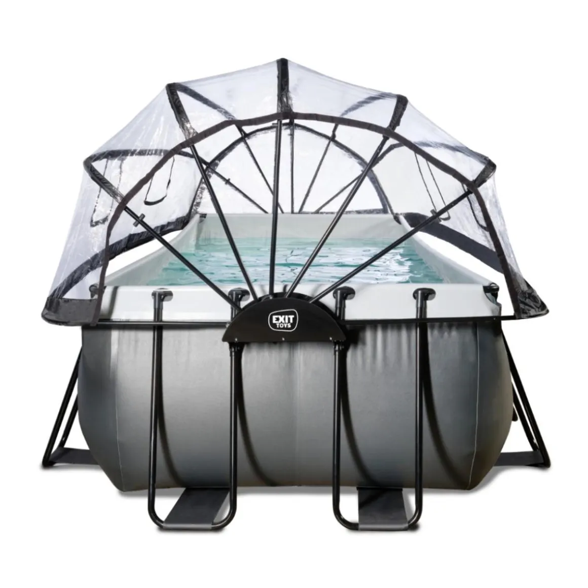 Exit - Piscina Black Leather 400 x 200 x 122 cm con filtro de arena, cúpula y bomba de calor