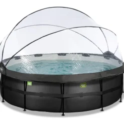 Exit - Piscina Black Leather diámetro 488 x 122 cm con filtro de arena, cúpula y bomba de calor