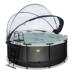 Exit - Piscina Black Leather diámetro 360 x 122 cm con filtro de arena, cúpula y bomba de calor