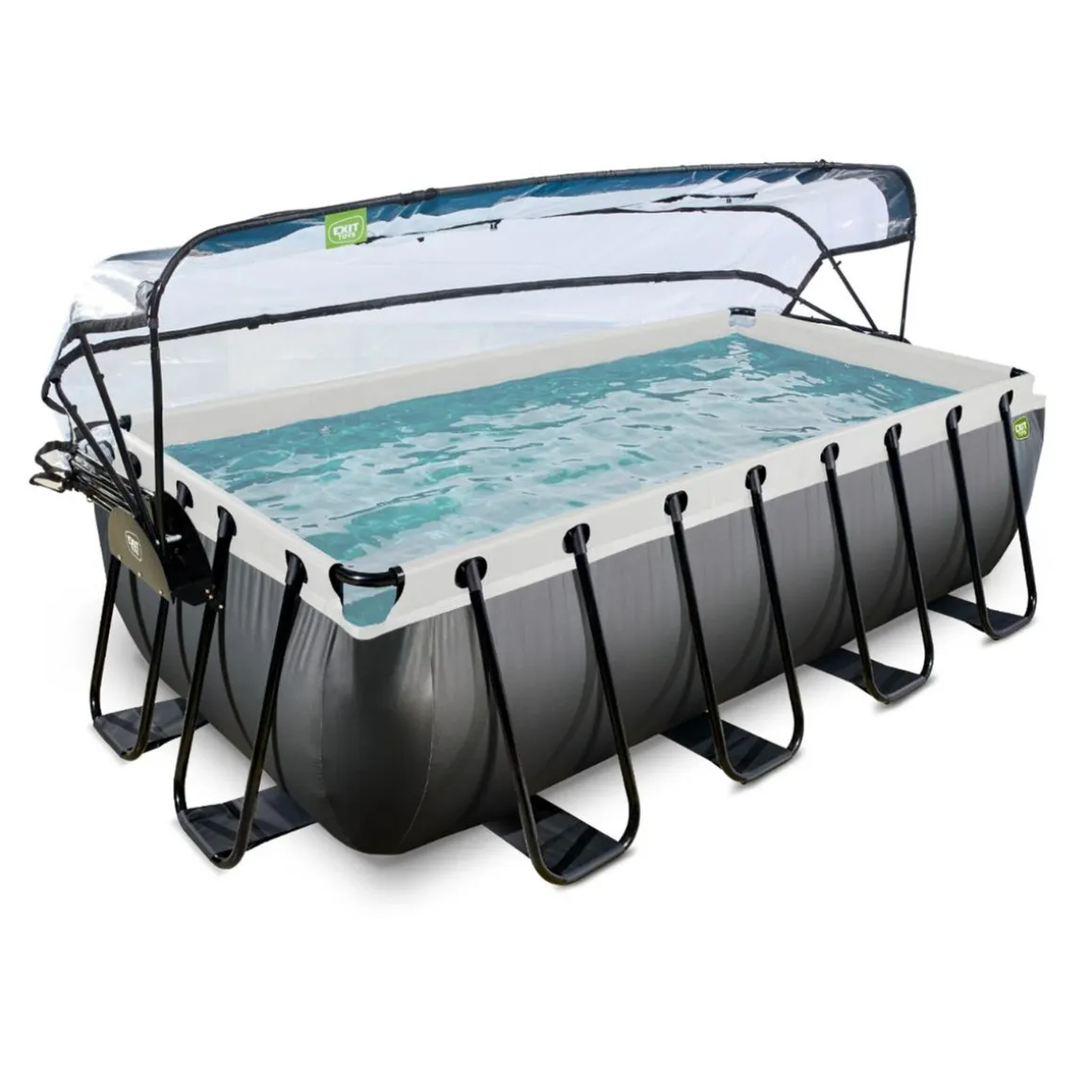 Exit - Piscina Black Leather 400 x 200 x 100 cm con filtro de arena, cúpula y bomba de calor