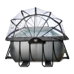 Exit - Piscina Black Leather 400 x 200 x 100 cm con filtro de arena, cúpula y bomba de calor