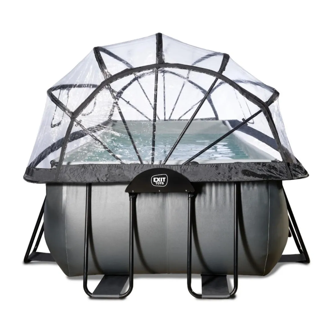 Exit - Piscina Black Leather 400 x 200 x 100 cm con filtro de arena, cúpula y bomba de calor