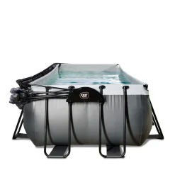 Exit - Piscina Black Leather 400 x 200 x 100 cm con filtro de arena, cúpula y bomba de calor