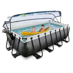 Exit - Piscina Black Leather 400 x 200 x 100 cm con filtro de arena, cúpula y bomba de calor