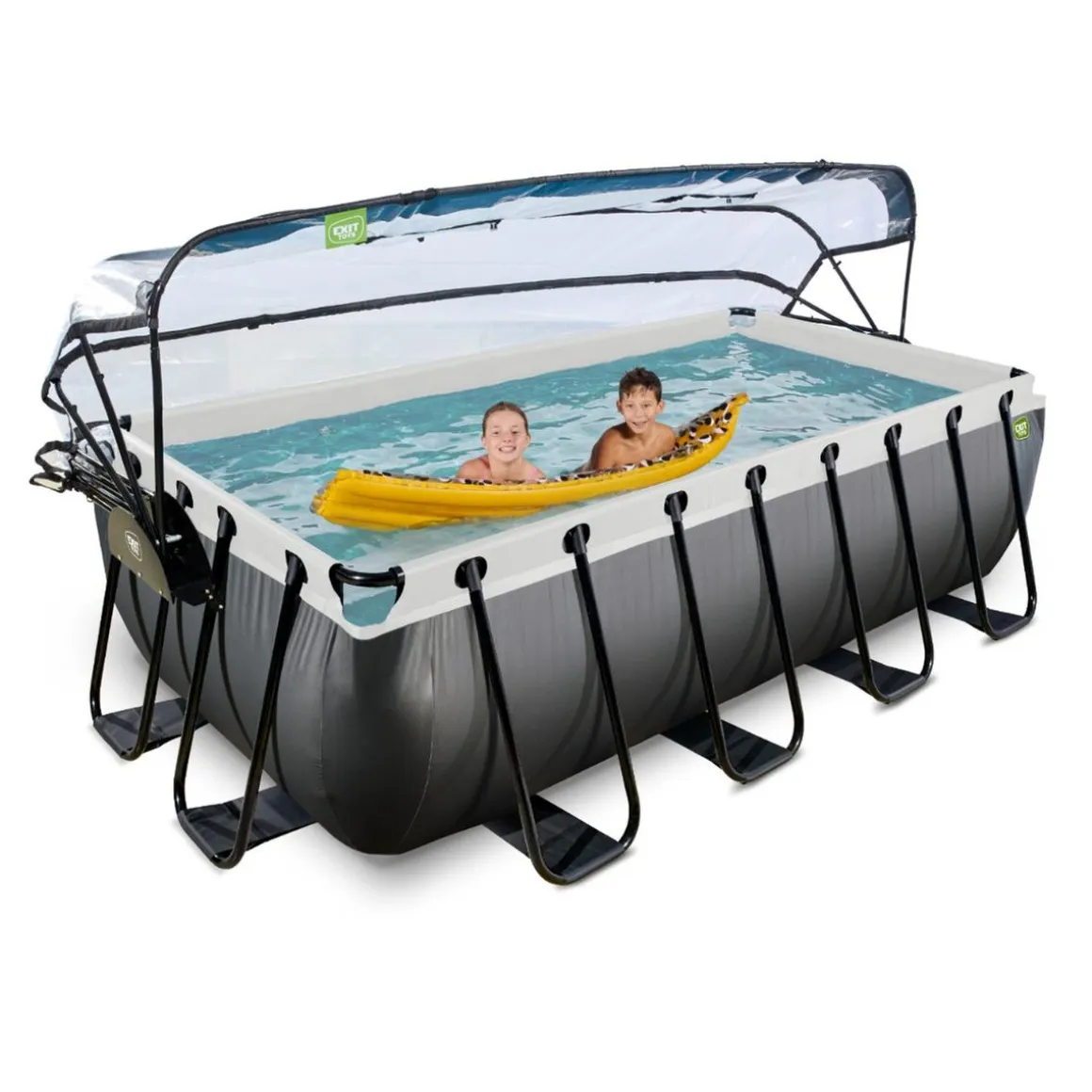 Exit - Piscina Black Leather 400 x 200 x 100 cm con filtro de arena, cúpula y bomba de calor