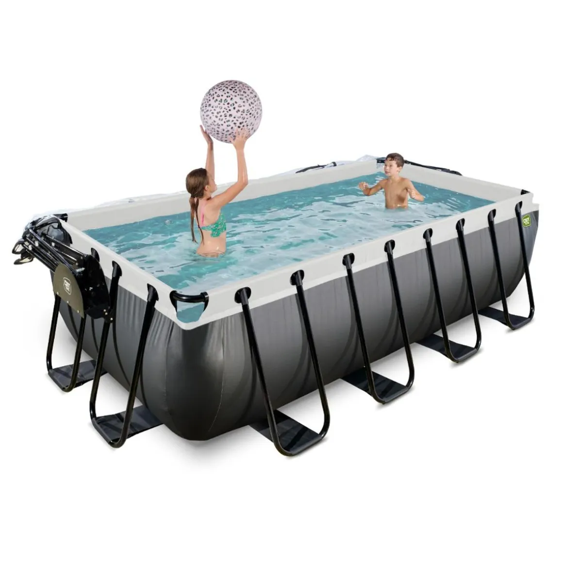 Exit - Piscina Black Leather 400 x 200 x 100 cm con filtro de arena, cúpula y bomba de calor