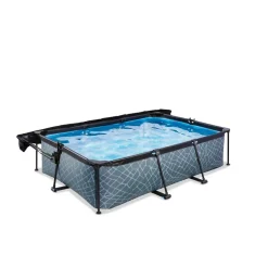 Exit - Piscina Stone efecto piedra gris 220 x 150 x 65 cm con filtro y toldo negro