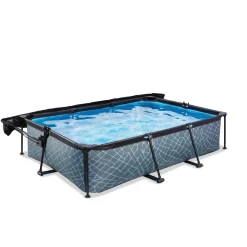 Exit - Piscina Stone efecto piedra gris 300 x 200 x 65 cm con filtro y toldo negro