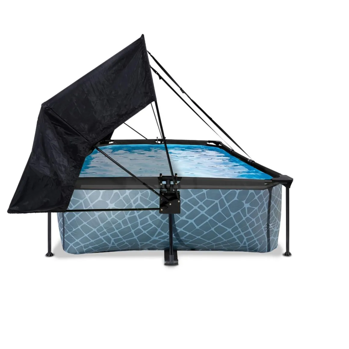 Exit - Piscina Stone efecto piedra gris 300 x 200 x 65 cm con filtro y toldo negro