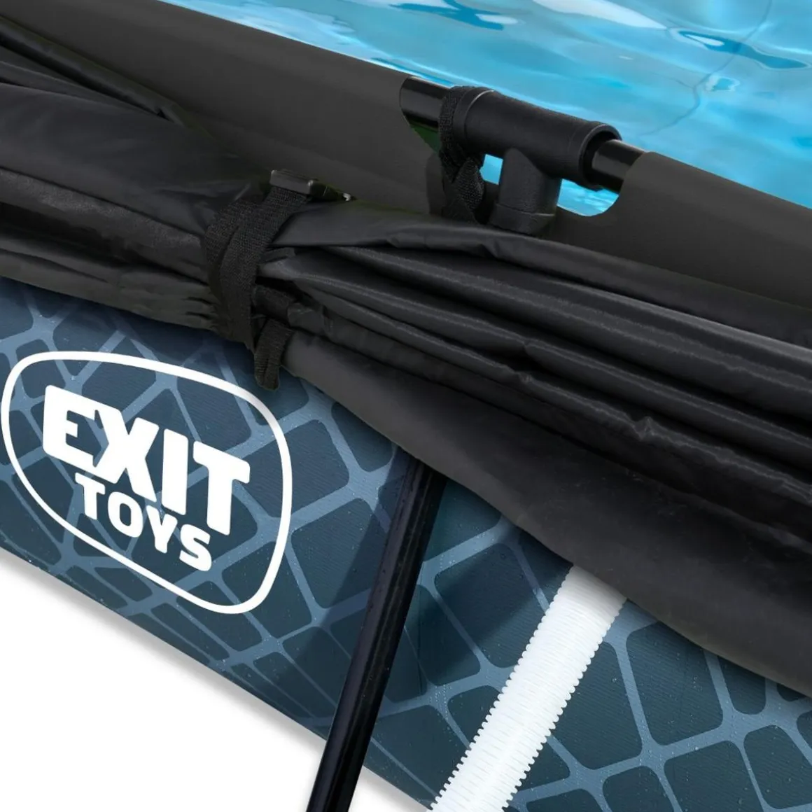 Exit - Piscina Stone efecto piedra gris 300 x 200 x 65 cm con filtro y toldo negro